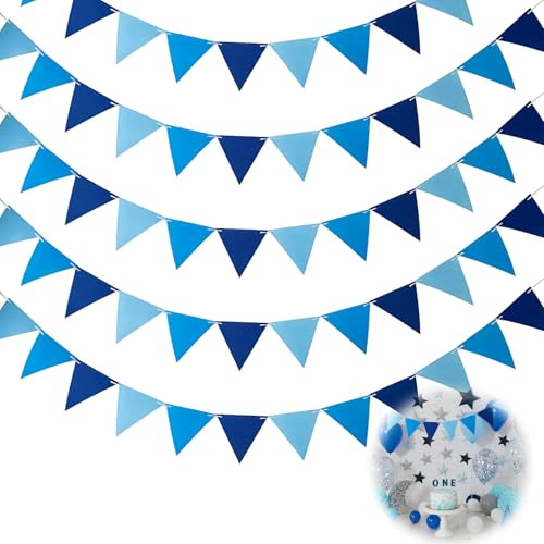 MFCGHXR Ghirlanda Decorativa bandierine Feltro Blu sfumate 5 Pezzi 13x17 cm con Corda 2.5m per Compleanni Feste Baby Shower Giardino Camera Fai da Te Personalizzabile