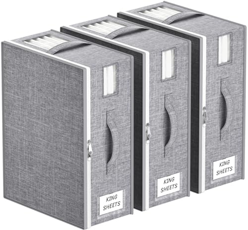 Lifewit Juego de 3 Bolsas Grandes de Almacenaje para Sábanas Plegables, Caja para Ropa de Cama con 2 Ventanas Transparentes y 1 Etiqueta, Organizador para Edredones y Mantas, 40 × 30 × 15 cm