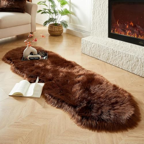JXLOULAN Soft Fluffy Faux Sheepskin Rugs Dark Brown 80x180 cm Faux Fur Area Rugs for Bedrooms Living Room Kids Rooms Décor
