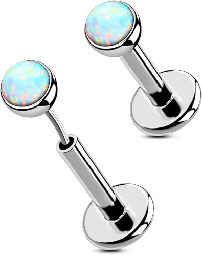 OUFER 2 st Titan Piercing Näsa Opal Öronpiercing Helix Trådlösa Broskörhängen Platt Ryggstöd Stud 5 mm Kroppspiercing Smycken för Kvinnor 5 6 8 mm, 18G6MM, Titan, Opal