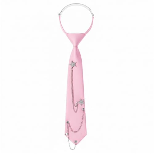 Larrel Cravatta rosa da donna, pre-legata, con catena in metallo, regolabile, riutilizzabile, 33 x 6,7 cm, cravatta per affari e matrimoni