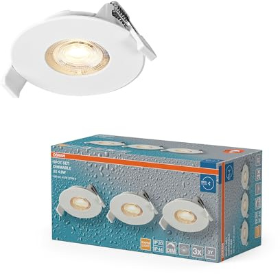 OSRAM Foco empotrable LED Spot Set DIM IP44 827 Blanco, juego de 3 para baño, regulable en aluminio, blanco cálido 2700K