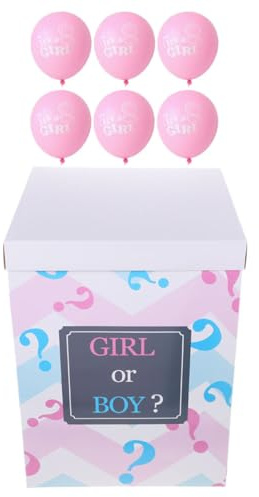 SHINEOFI Juego de Globos Revelador de Género Rosa con Caja de Madera para Shower 1 Caja de Revelación con 6 Globos Grandes de Género para Decoración de Fiesta Unisex