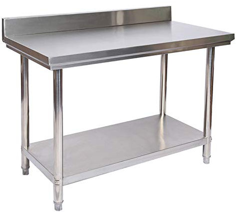 Wiltec Edelstahl Tisch Arbeitstisch Edelstahltisch mit Aufkantung 120x60x85cm für Gastro Küche Werkstatt Garten Keller mit höhenverstellbare Füßen
