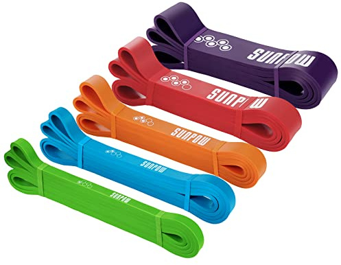 SUNPOW Pull Up Assistance Bands, Set of 5 Heavy Duty Resistance Bands for Men & Women, Natural Latex Exercise Bands for Pull-Up Progression, Home Workout, Strength Training, Mobility & Stretching