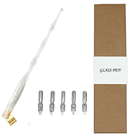 Hillento Kalligraphie Füllfederhalter aus Harz, schräge englische Kalligraphie Füllfederhalter mit 5 flachen Spitzen, transparent