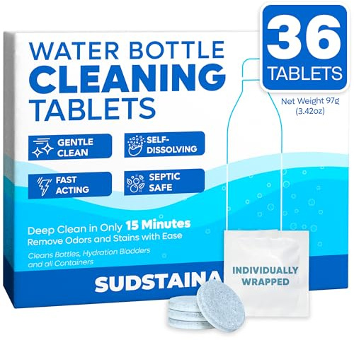Sudstainables SoJourner väskor vattenflaska rengöringstabletter – 36-pack, klor och luktfri, vätskeblåsa och vattenflaskrengöringstabletter, tar bort envisa fläckar och lukt