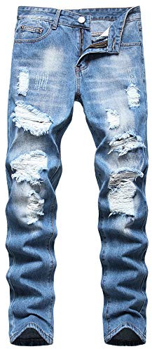 AITITIA Jean de Motard Stretch Patchwork Skinny Pantalon pour Homme - - 50