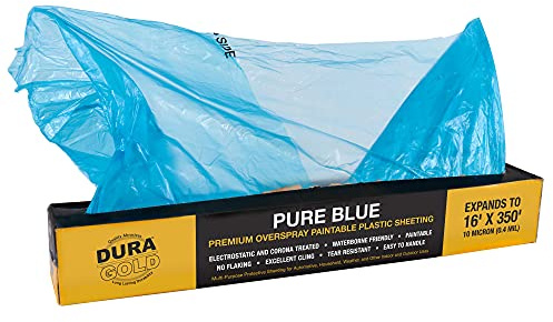Dura-Gold 16' x 350' Pure Blue Protective Masking Film Cover - Overspray Paintable Sheeting Roll, Painters Plastic (10 Micron, .4 Mil) - Plastic Painting Protection for Auto & Household Paint Covering