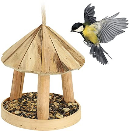 Relaxdays Vogelfutterhaus, Holz, Futterhaus zum Aufhängen & Stellen, HxD: 21 x 18 cm, Futterstelle für Wildvögel, Natur