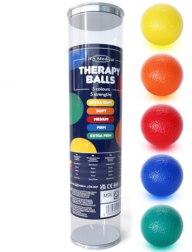 JFA Medical Hand Therapy Exercise Balls 5 Strengths - Extra Soft, Soft, Medium, Firm, Extra Firm
