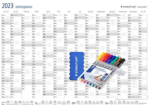 STAEDTLER Plakatkalender Lumocolor® Jahrsplaner 2025 Wandkalender, trocken abwischbar inklusive 8er Marker Set und Wischer