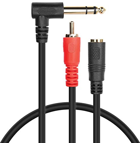 GINTOOYUN 6,35 mm maschio ad angolo retto a spina RCA + 3,5 mm maschio audio 6,35 mm doppio canale 90 gradi maschio a RCA maschio + 3,5 mm doppio canale adattatore Y splitter cavo (1,5 FT) (stile 2)