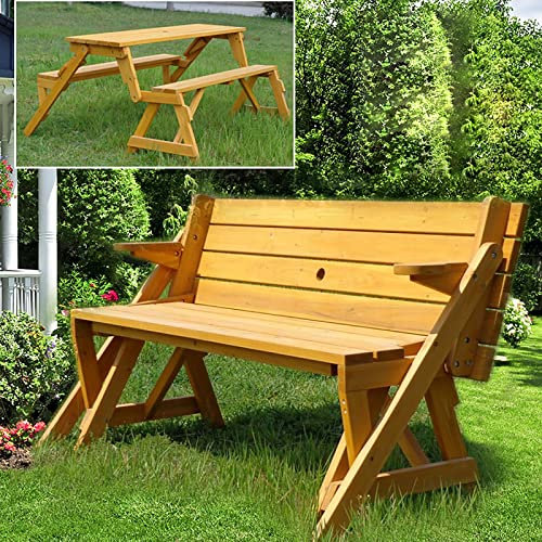 Klappbare Gartenbank, Gartenbank Holz, Gartenbänke Aus Holz, Gartenbank Massivholz, Tisch- Und Stuhlgarnitur, Parkbänke for Draußen (Color : Yellow)