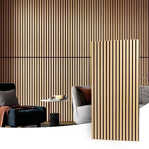 Art3d 2 Wood Slat Acoustic Panels for Wall and Ceiling - 3D Fluted Sound Absorbing Panel with Wood Finish - Oak Covering 1.44㎡