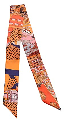 JERLA Écharpe 100 % soie de mûrier, bandeau pour cheveux, poignée de sac à main, cravate, foulard, pour femme, Motif léopard, orange, 33.5×1.97