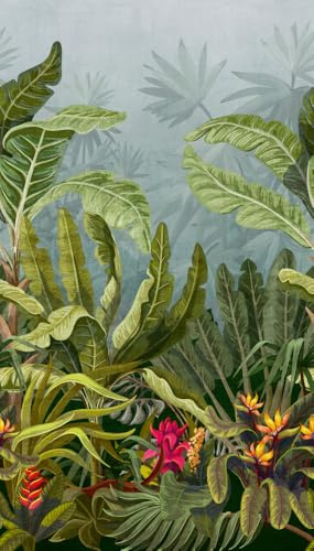 Grandeco Parrot Jungle Green Bold Leaf Repeatable Wallpaper Mural 159 x 280cm