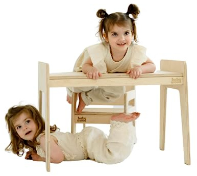 Babywood Bord och stol för barn, barnskrivbordsset med trästol, säkert lekbordsset (natur)