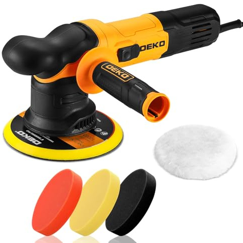 Car Buffer Polisher: 6 Inch Dual Action Orbital Buffer Polisher, 7 amp, 6 Variable Speed 1800-5500 RPM Random Polisher Kit with 4 Buffing Pads for Car Detailing Polishing Waxing DEKOPRO(Yellow)