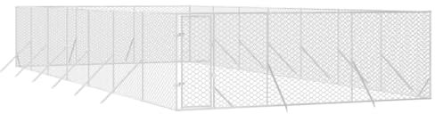 vidaXL Outdoor Dog Kennel, Chicken Run with Door, Dog House with Lockable Door, Chicken Coop for Small Animals, Silver Galvanised Steel