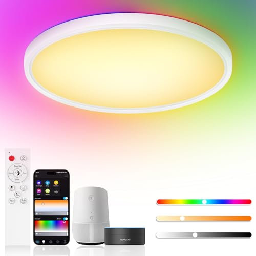 Birnetek® Lampara Techo LED 30W, Plafon RGB Redondo 2700K-6500K, Regulable, Compatible con Alexa, Google Home, Control APP, Mando a Distancia, para Dormitorio, Salon, Cocina