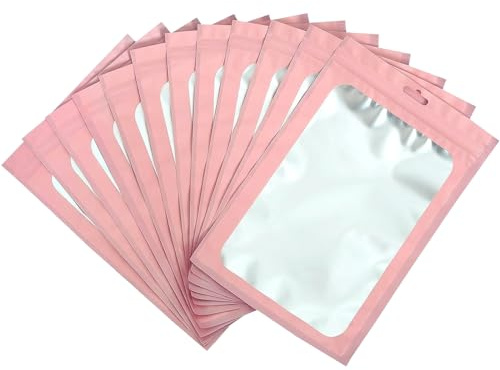100 Piezas Bolsas Aluminio Resellables Pequeña,Rosa Aluminio Mate de Bolsa,Bolsas Mylar Sellada Planas,Bolsas con ventana transparente,Ideal para Alimentos, Accesorios, Café Almacenamiento (6x10cm)