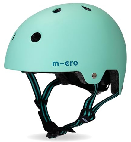 Micro Scooter | Bike/Scooter Eco Deluxe Kids Helmet | Kids Bike Accessories | LED Rear Light | Protective Chin Strap | Inner Padding | Adjustable Strap & Sizing Wheel | Small (48-54cm) | Eco Matt Mint