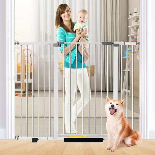 41 Inch Tall Baby Gate Auto Close Dog Gate Adjustable 29.92-57.48 Wide Pressure Mounted Walk Through Swing Pet Gate for Doorways (White, 29.92-57.48 Wide)