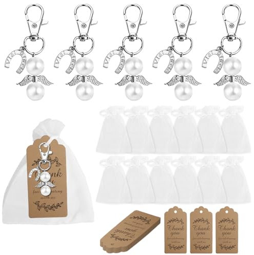 HO2NLE 24 Stück Schutzengel Engel Anhänger Schlüsselanhänger, Schutzengel Anhänger mit Organzabeutel+Anhänger aus Kraftpapier, Hochzeitsgeschenk (Hufeisen-Stil)
