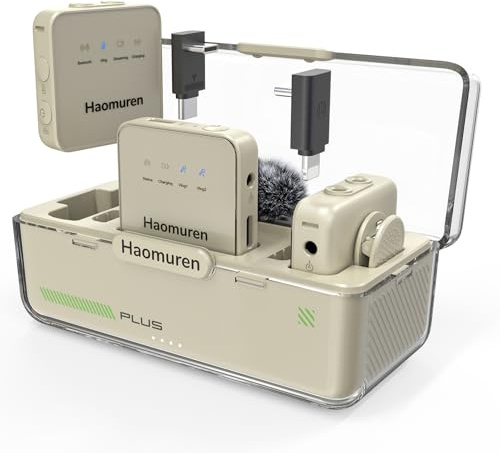 Haomuren Kabelloses Lavalier-Mikrofon 2er-Pack, kabelloses Mikrofon, kompatibel mit *Phone/Android/Kamera/PC, Geräuschunterdrückung, Echo, 200m Reichweite, für Videoaufnahmen, Streaming, Vlog, Apricot