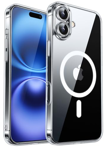 CANSHN Funda Magnética para iPhone 16 (6.1 Pulgadas), Compatible con MagSafe, [Protección Total de La Cámara] Carcasa Teléfono Antigolpes,Transparente