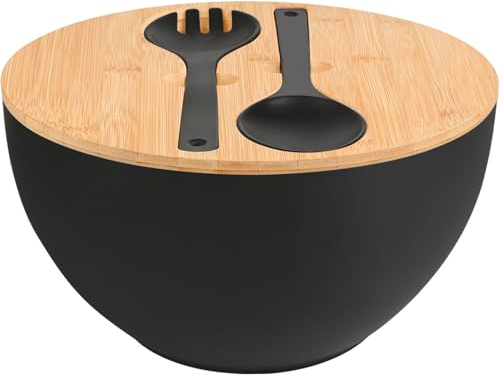 LOVYANXUE Salad Bowl with Lid, 12 Extra Large Bamboo Fiber Salad Bowl with Servers Set for Kitchen, Nature Bamboo Mixing and Serving Bowl with Lid, Spoon and Fork for Fruits,Salads and Vegetables