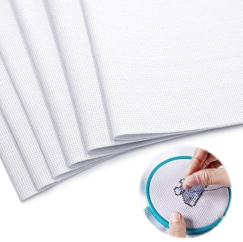 YDHfdc 6 piezas de tela Aida para punto de cruz blanca tela Aida para bordar 45 x 30 cm 14CT tela para bordado, tela de punto de cruz para bordado, costura, manualidades DIY