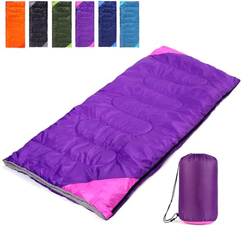 Backpack Sleeping Bag for Adults - Lightweight, Waterproof, Comfortable for Spring, Summer, Autumn - Hiking, Travel, Camping (Purple Pink, Single-74.8 * 29.5in)