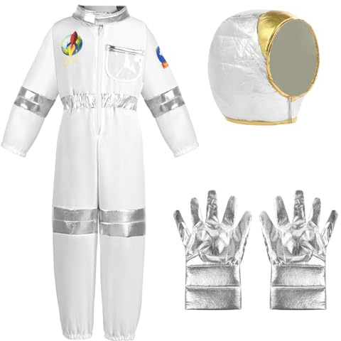 Aomig Deguisement Astronaute Enfant Costume D'astronaute, Costume de Fantaisie Combinaison Spatiale Costume Espace Astronaute avec Astronaute Casque Astronaute Gants pour Halloween Cosplay Carnaval(L)