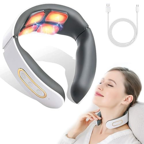 Masseur Cervical,6 Modes 9 Niveaux Massage de cou Electrique Intelligent,Massage à Impulsions sur 4 Têtes et Fonction de Chauffage à Température Constante pour Un massage Précis Au Bureau et à Maison