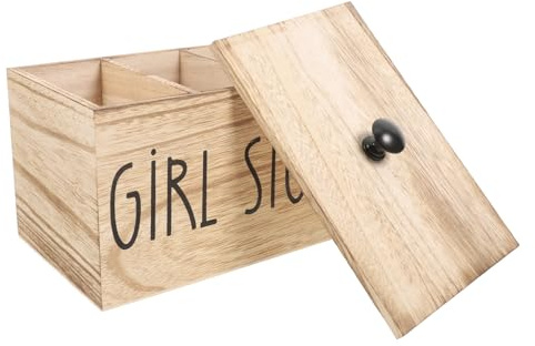 Sanitary Napkin Storage Box with Lid Wooden Rustic Bathroom Organiser
