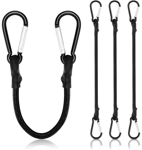 QZKJQDD 4 Pack Bungee Cords with Carabiner Clips 38 CM, Heavy Duty Bungee Cords, Thickness Bungee Straps, Bungee Straps, with Carabiner Hooks for Roof Racks, Trailers, Camping, Tarps