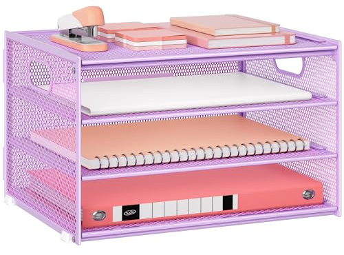 Marbrasse Organizador de Escritorio,4 Niveles Cestas de Correo, Portarevistas,Soporte de Almacenamiento para Papel,Organizador de Bandejas de Archivación,Oficina,Casa (Morado)