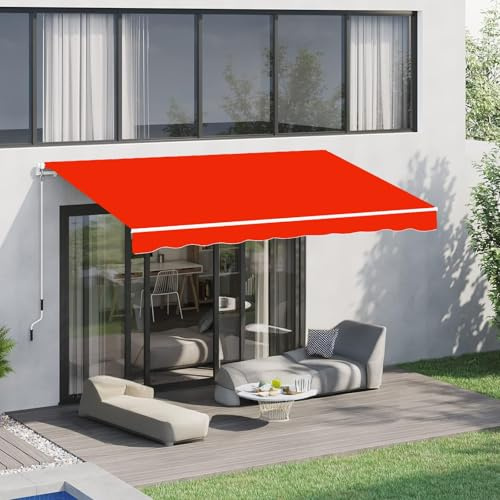 Toldo retráctil manual con protección UV impermeable para exteriores para patios y balcones, color naranja, 3 x 2,5 m, diseño de brazo extensible para espacios al aire libre.