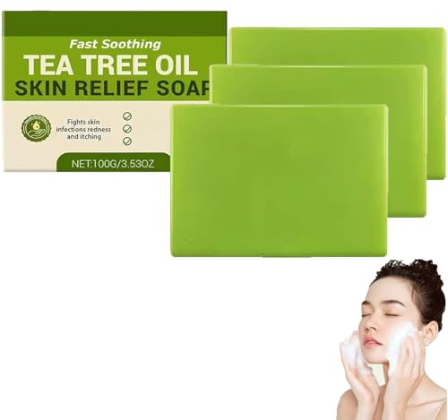 Loravey Relief tvålstycke, Loravey tea tree olja tvålstycke, teeträd olja duschgel, resestorlekar tvålar, ger intensiv fukt och rengör huden, naturliga tvålar för kvinnor och män. (3 st)