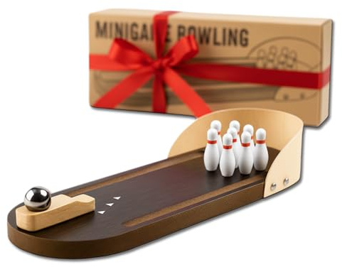 Desk Toy Mini Bowling en bois avec 10 quilles et boule métallique Cadeau de Noël original et amusant