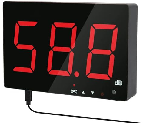 Decibelmätare, Digital decibelmätare - Väggmonterad ljudnivåmätare (30-130dB) med larm och stor röd LCD-display for hemmet, fabriken
