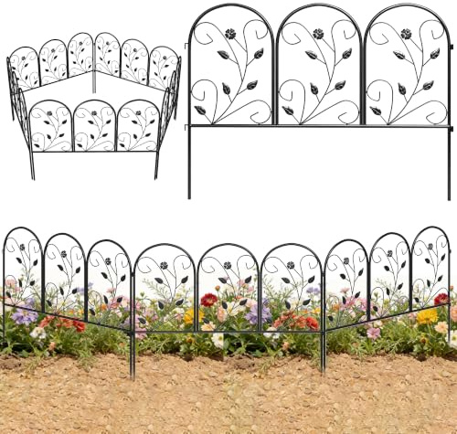 Outsunny Clôture de Jardin Décorative 5 Panneaux pour Patio 80x60 cm Noir | Panneaux de Clôture Antirouille, pour Animaux, Bordure Paysagère, Fleurs, Extérieur
