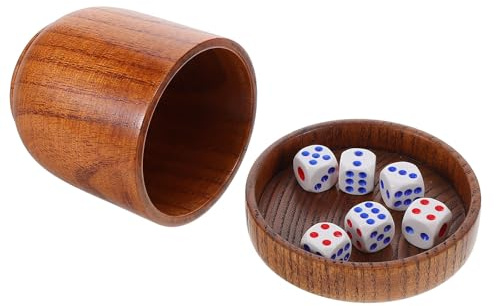 PAMINGONO Gobelet à Dés en Bois Résistant à L’Usure avec Couvercle et Dés, Lot de 1 Set de Set pour Jeux de Société et Karaoké
