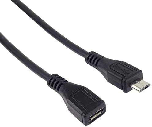PremiumCord Micro USB Verlängerungskabel 5m, USB Micro B Buchse auf Micro B Stecker, USB 2.0 High Speed Datenkabel, 2x geschirmt, AWG28, Farbe schwarz, Länge 5m