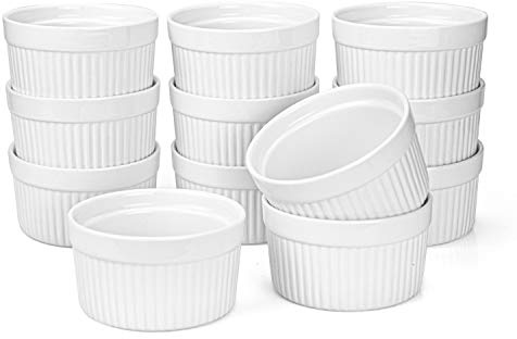 Foraineam Set of 12 Pcs 6 oz Porcelain Souffle Dishes, White Ramekins Bakeware Set Dessert Custard Baking Cups for Baking, Cooking, Serving and More