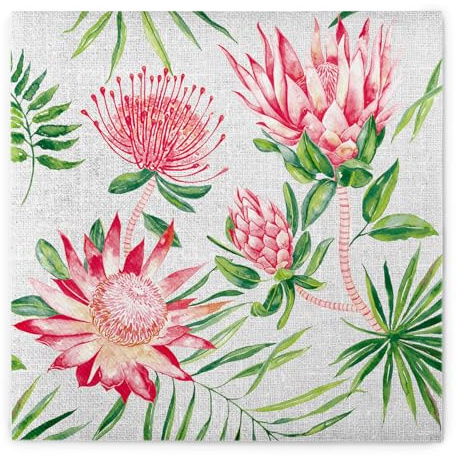 Sovie HORECA Linclass® Airlaid Serviette, 40 x 40cm, exotisches Blütendesign Blumen in Fuchsia Rosa, Ideal für Sommer- & Gartenpartys, 50 Stück - RIA