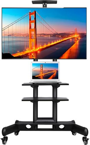 Yaheetech Support TV sur Pied Meuble TV Pied Universel Mobile avec 3 Etagères, Support à 2 Barre, Hauteur Réglable pour 32 à 75 Pouce écrans/LCD/LED/Plasma Max VESA 600x400 mm