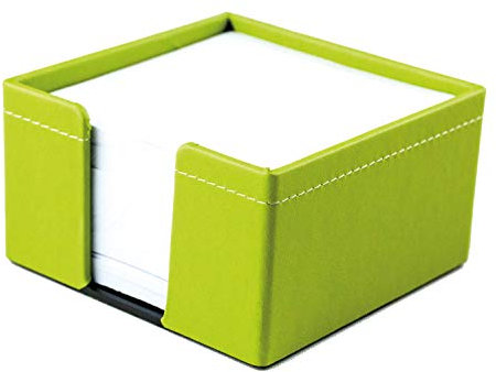 DELMON VARONE - Zettelkasten aus „EcoAppleLeather“ Grün, Zettelbox aus Recycled Öko Apfel Leder inkl. 500 Blatt Papier, Notizzettelhalter für Schreibtisch & Büro zum Notieren von Gedanken und Notizen